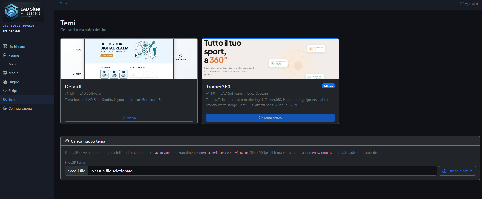 Gestione dei temi in LAD Sites Studio
